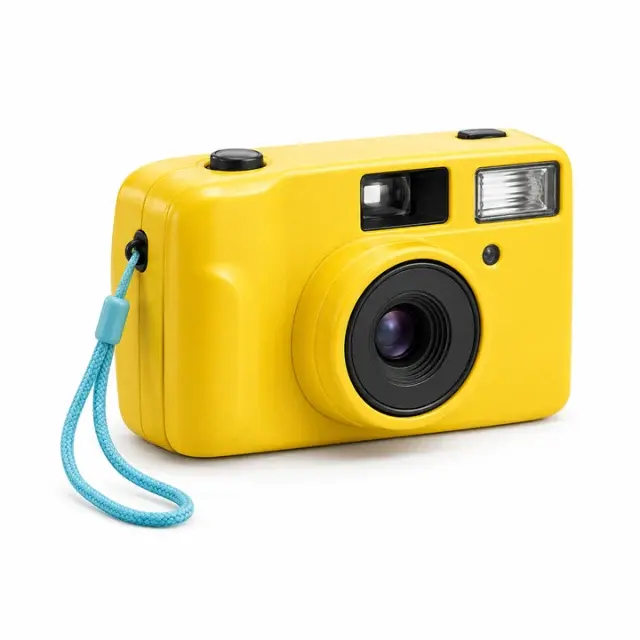 Yellow retro camera: White camera backdrop