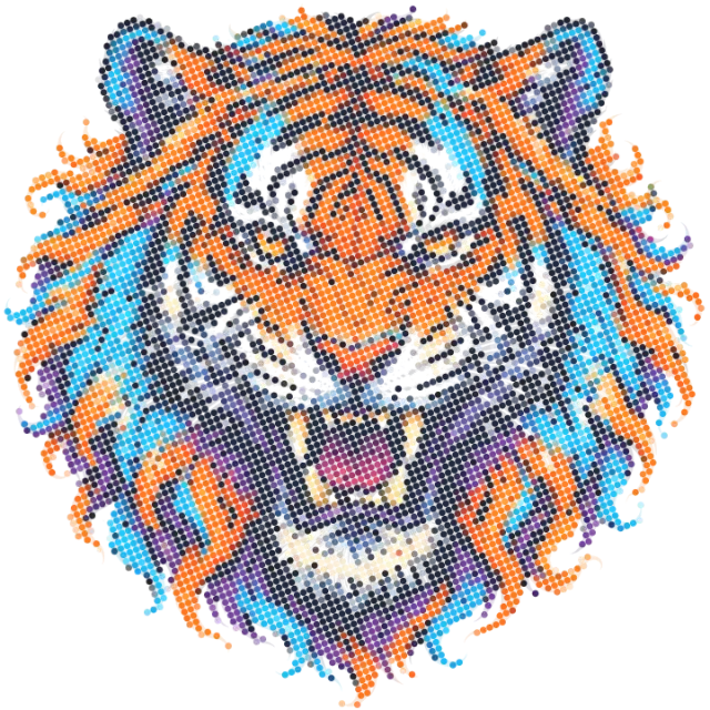 Colorful tiger screenprint: 45 LPI halftone — tool output