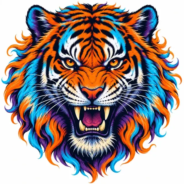 Colorful tiger screenprint: Solid tiger artwork