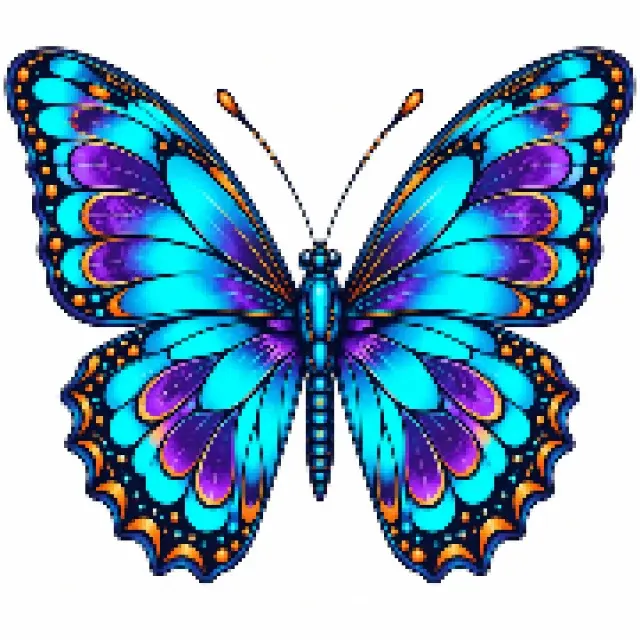 Neon butterfly artwork: 180 × 180px