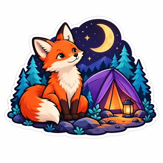 Fox camping marketplace listing: Fox camping artwork