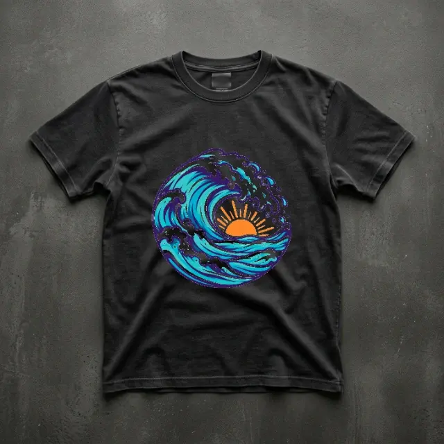 Ocean-wave apparel artwork: T-shirt placement — tool output