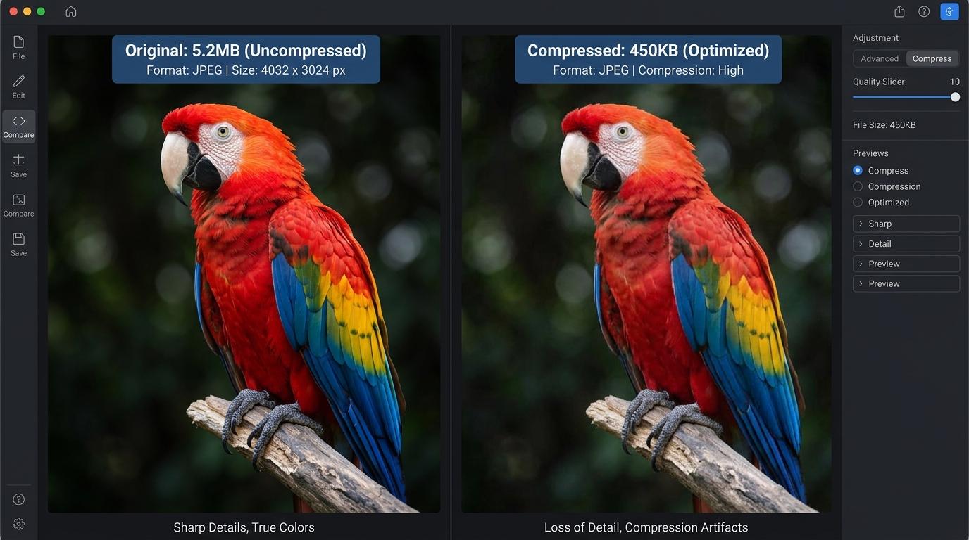 Image Compressor Before and After 5.2MB vs 450KB