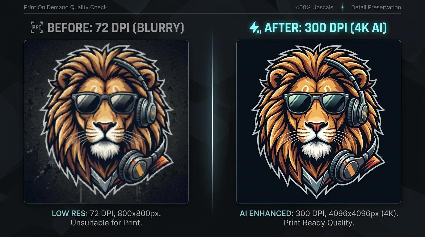 AI Image Upscaler Before and After 72 DPI vs 300 DPI 4K